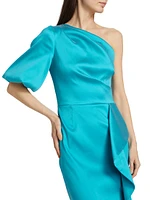 Satin Asymmetric Ruffle Column Gown