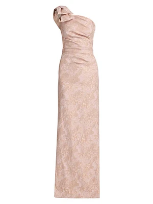 Metallic Jacquard One-Shoulder Column Gown