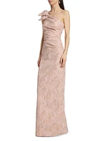 Metallic Jacquard One-Shoulder Column Gown