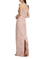 Metallic Jacquard One-Shoulder Column Gown