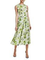 Leafy Fit-&-Flare Midi-Dress