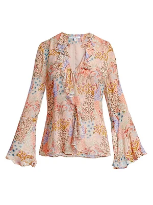 Sydney Floral Georgette Ruffled-Neck Blouse