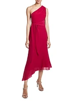 Georgette Asymmetric One-Shoulder Midi-Dress