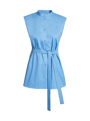 Lizette Tie-Waist Cotton-Blend Sleeveless Shirt