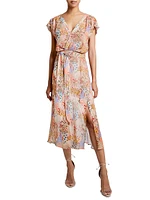 Fara Floral Georgette Faux-Wrap Midi-Dress