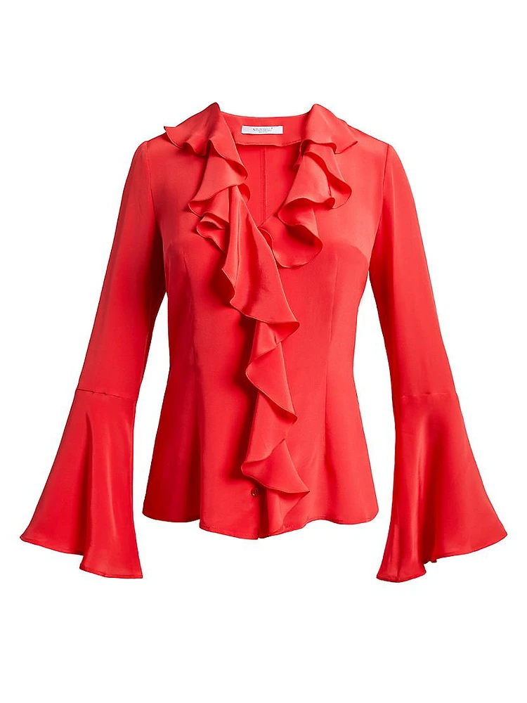 Sidney Silk Ruffled V-Neck Blouse