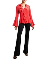 Sidney Silk Ruffled V-Neck Blouse