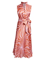 Printed Silk Tie-Waist Midi-Dress