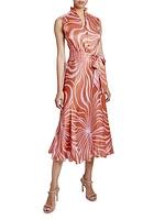 Printed Silk Tie-Waist Midi-Dress