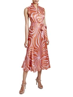 Printed Silk Tie-Waist Midi-Dress