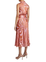 Printed Silk Tie-Waist Midi-Dress