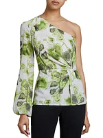 Floral Georgette One-Shoulder Twist Blouse