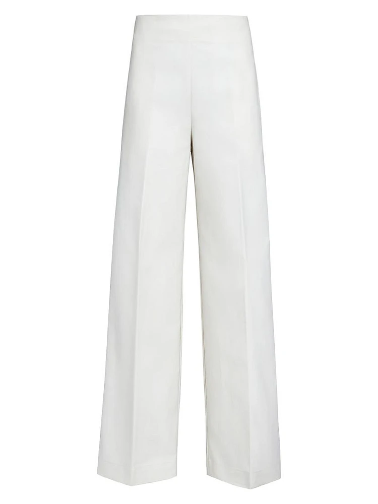 Cotton Poplin Wide-Leg Pants