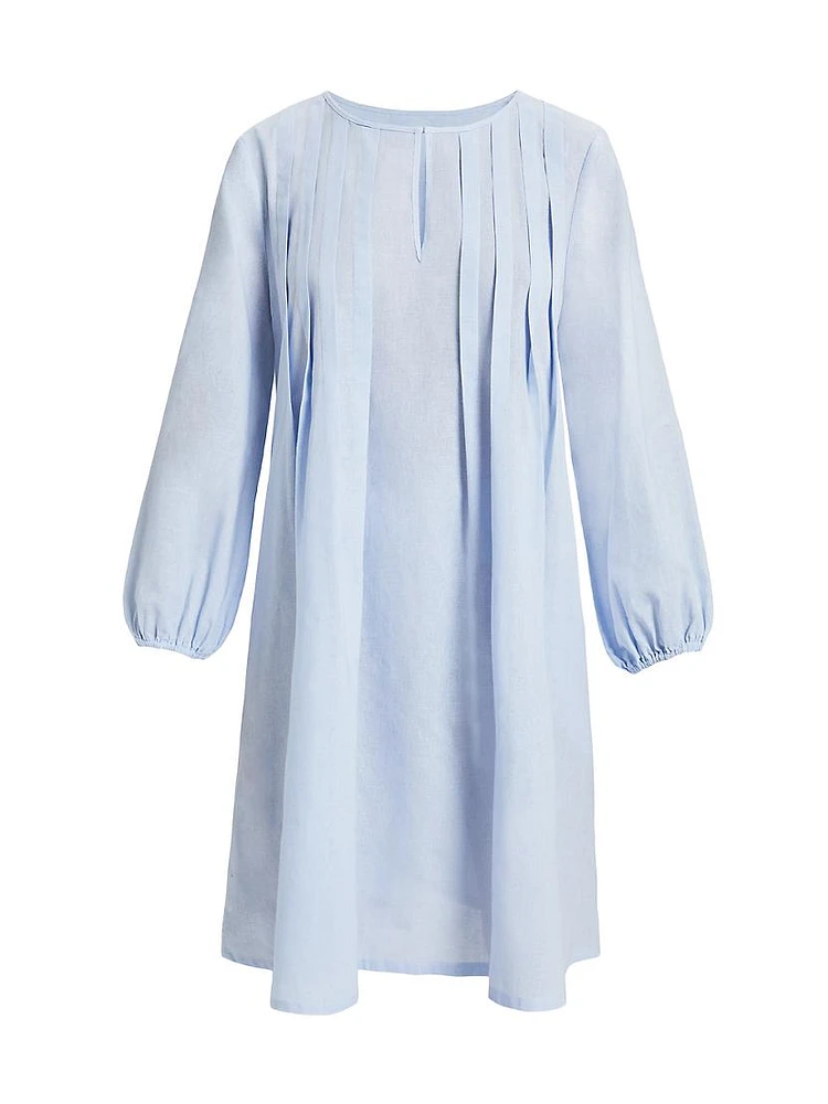 Pleated Long-Sleeve Shift Dress