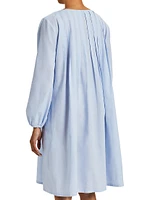 Pleated Long-Sleeve Shift Dress