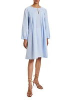 Pleated Long-Sleeve Shift Dress