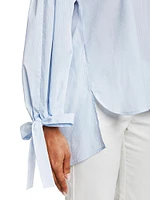 Striped Tie-Cuff Sleeve Blouson Top