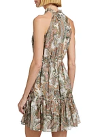 Dria Paisley Print Silk Minidress