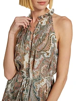 Dria Paisley Print Silk Minidress