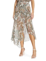 Eleonora Ruffled Paisley Silk Midi-Skirt