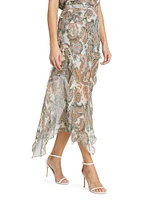 Eleonora Ruffled Paisley Silk Midi-Skirt