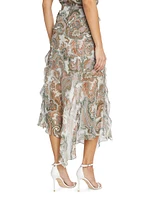 Eleonora Ruffled Paisley Silk Midi-Skirt