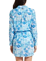 Tahiti Flowers Tie-Waist Shirtdress