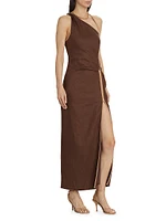 Affogato Linen One-Shoulder Maxi-Dress