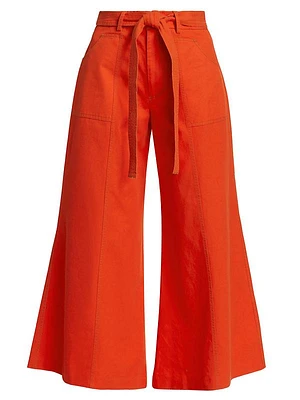 Cotton Wide-Leg Drawstring Pants