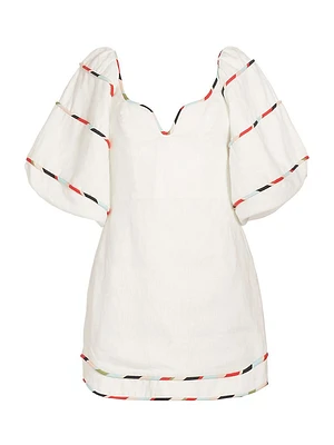 Stripe Trim Linen Minidress