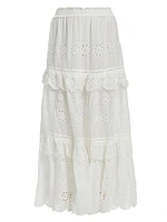 Eyelet Cotton Ruffle Maxi Skirt