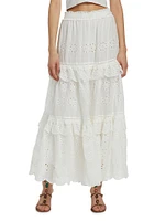 Eyelet Cotton Ruffle Maxi Skirt