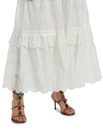 Eyelet Cotton Ruffle Maxi Skirt