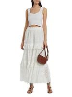 Eyelet Cotton Ruffle Maxi Skirt