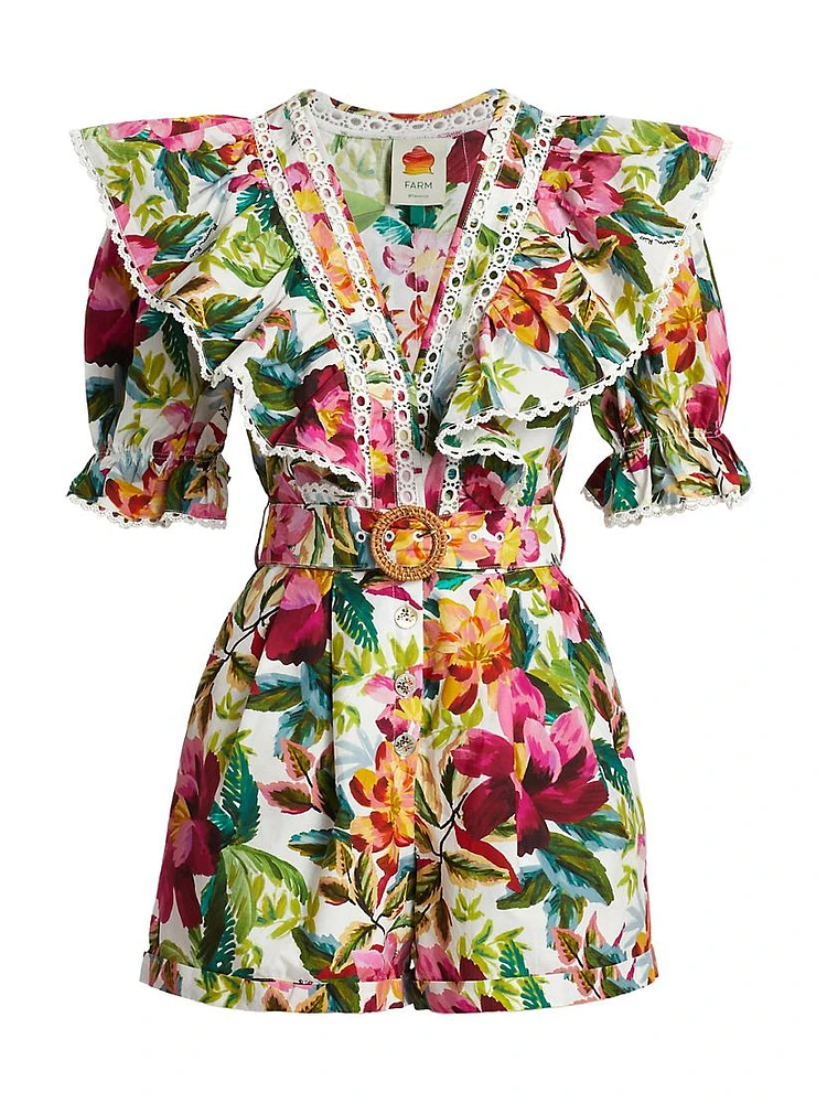 Painted Flowers Belted Romper