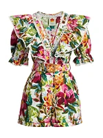 Painted Flowers Belted Romper