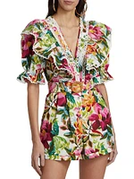 Painted Flowers Belted Romper