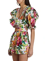 Painted Flowers Belted Romper