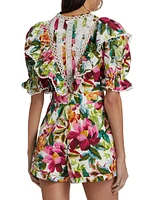 Painted Flowers Belted Romper