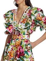 Painted Flowers Belted Romper