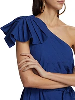 Leaf One-Shoulder Midi Dress