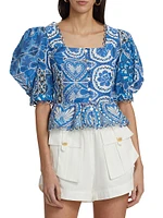 Tile Dream Puff-Sleeve Blouse