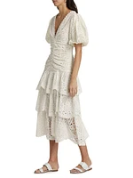 Eyelet Cotton Lace-Up Midi-Dress