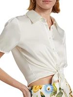 Take Me Seriously Satin Button-Front Shirt