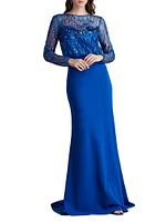 Sequined Lace Blouson Illusion Gown