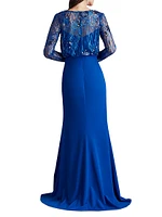 Sequined Lace Blouson Illusion Gown