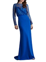 Sequined Lace Blouson Illusion Gown