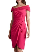 Cap-Sleeve Shirred Crepe Cocktail Dress