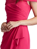 Cap-Sleeve Shirred Crepe Cocktail Dress