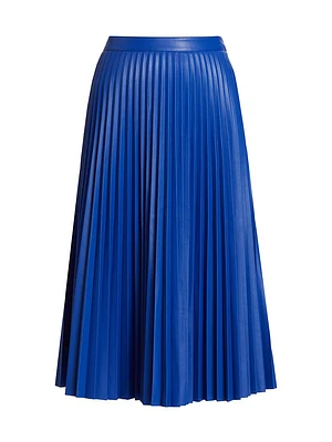 Daphne Pleated Faux Leather Midi-Skirt